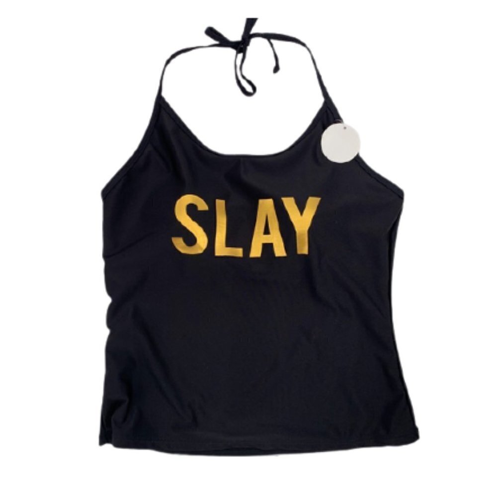 BOBBIE BROOKS Tankini Swim Top Halter Slay Graphic